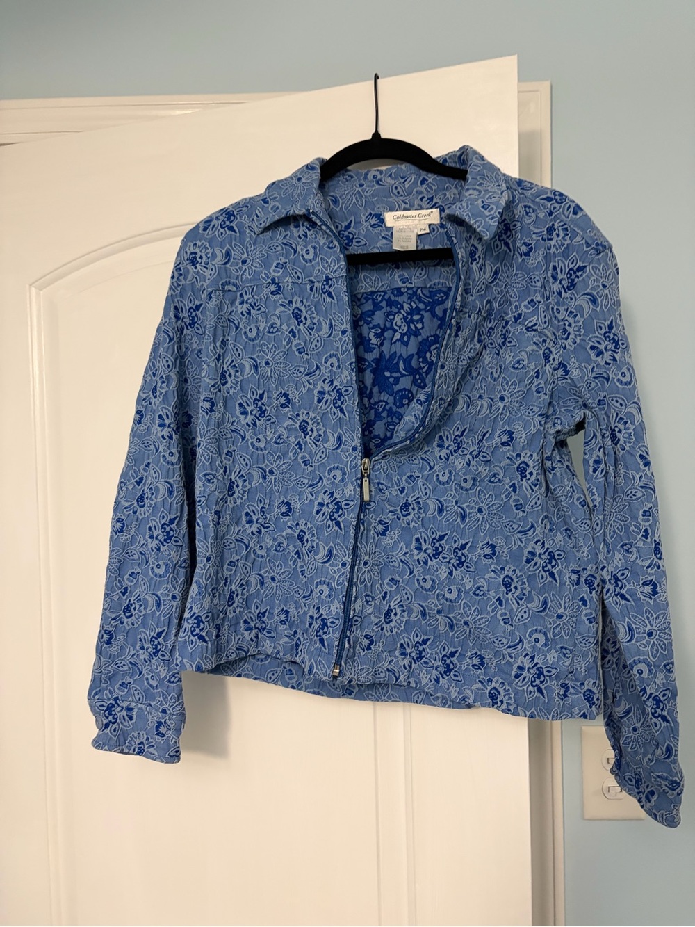 Coldwater Creek Light Blue Floral Zip Jacket